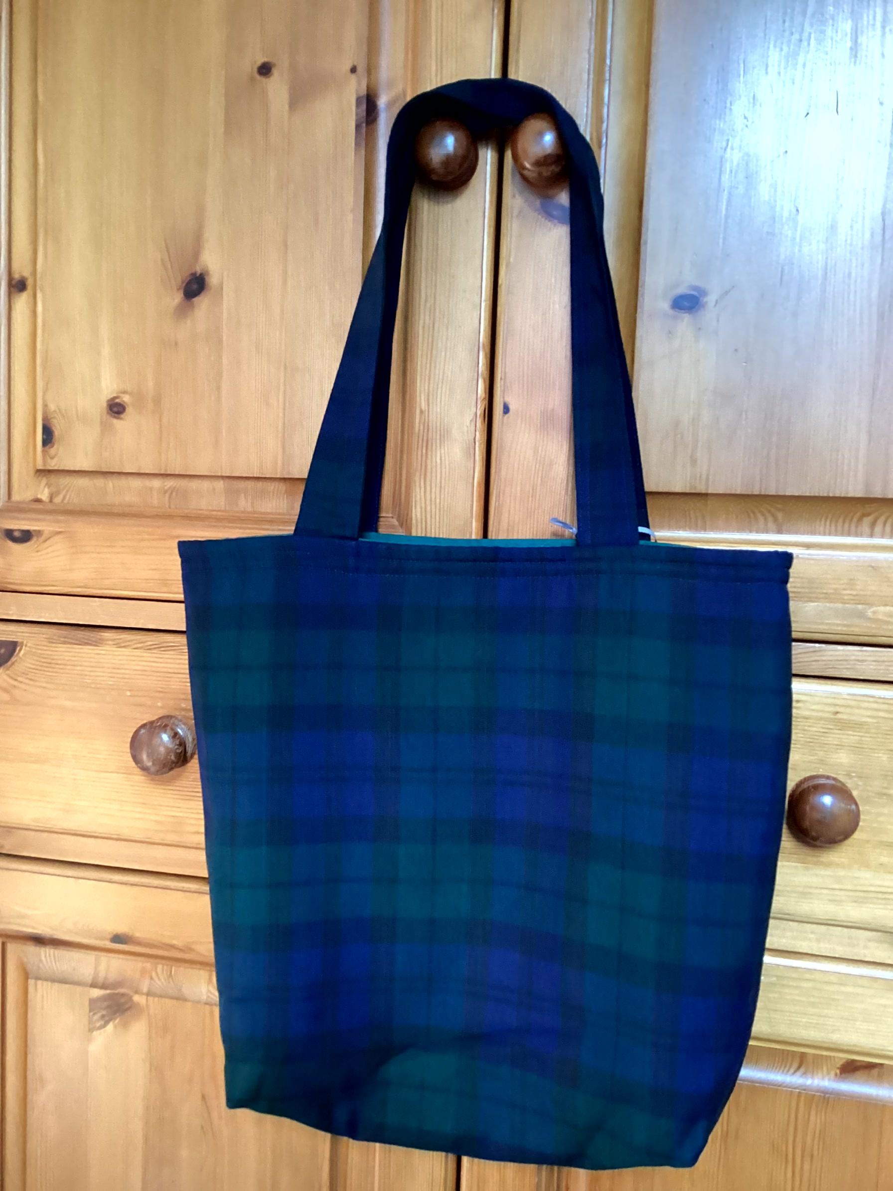 Tote Bag - dark green and blue tartan